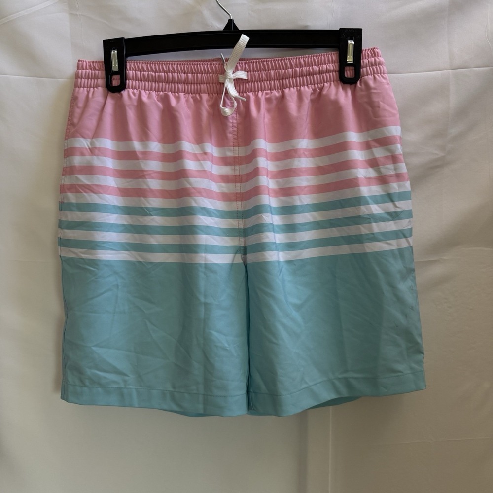 Chubbies Swim Trunks Mens Medium Pink Blue Striped On The Horizons 7" Inseam